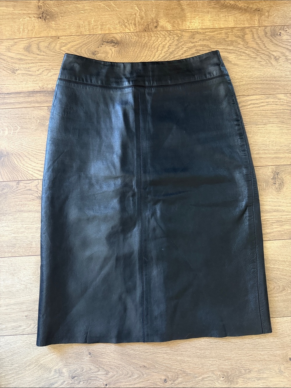 BCBG Vintage Black Leather Pencil Skirt